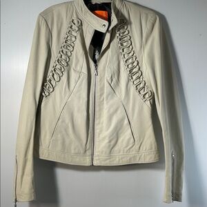 Blink Women's Light Cream Leather Jacket